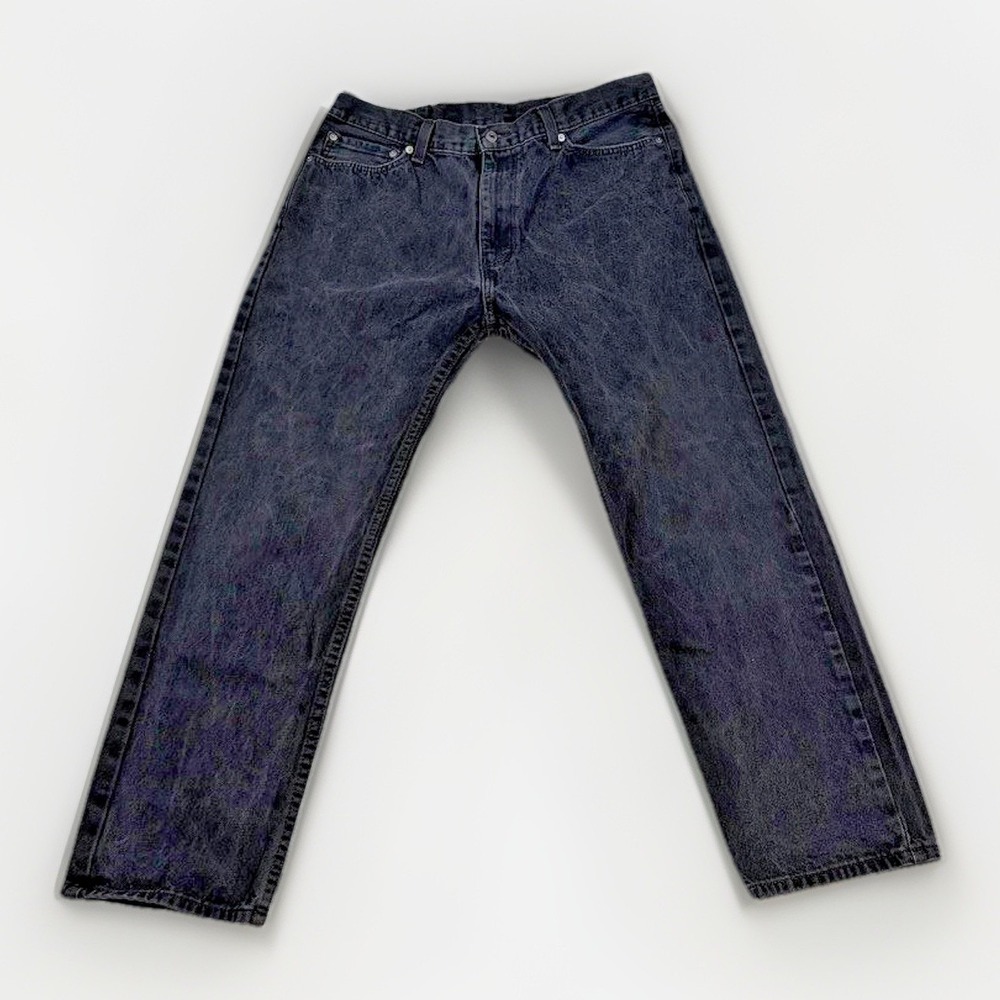 Levi's 505 Regular Fit Jeans Mens 38x32 Black Acid Wash Straight Leg Denim